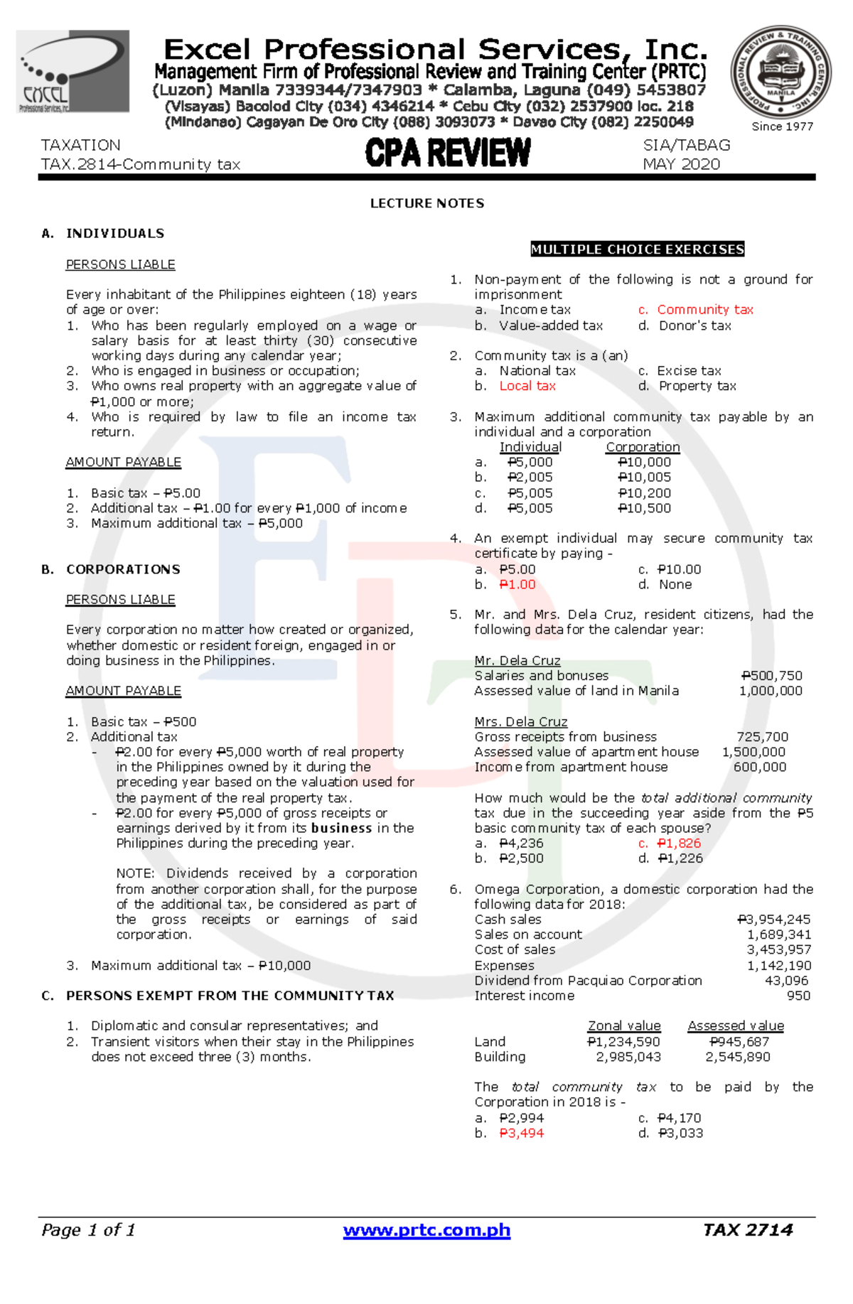 TAX.2814 Community Tax Lecture Notes and Exam Preparation - Studocu
