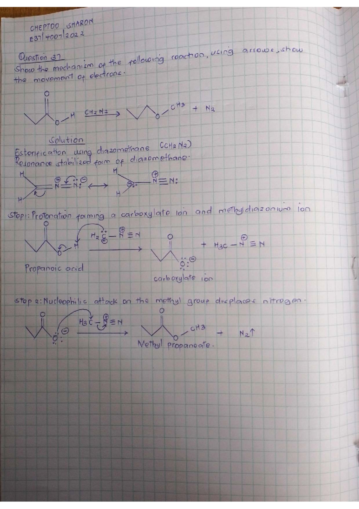 CHEM 101 Final Exam: Mechanism of Esterification Reaction - Studocu