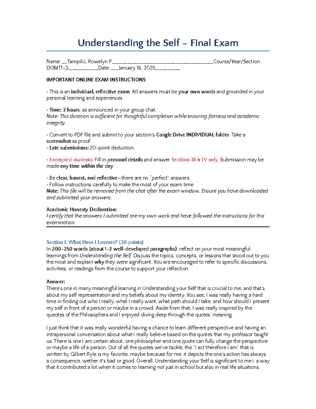 UTS-Online-Finals: Understanding the Self Exam Reflection 2025-26 - Studocu