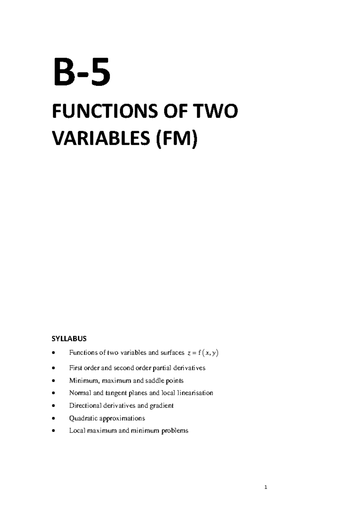 Lecture Notes - Chapter B-5: Functions of Two Variables (FM) - Studocu