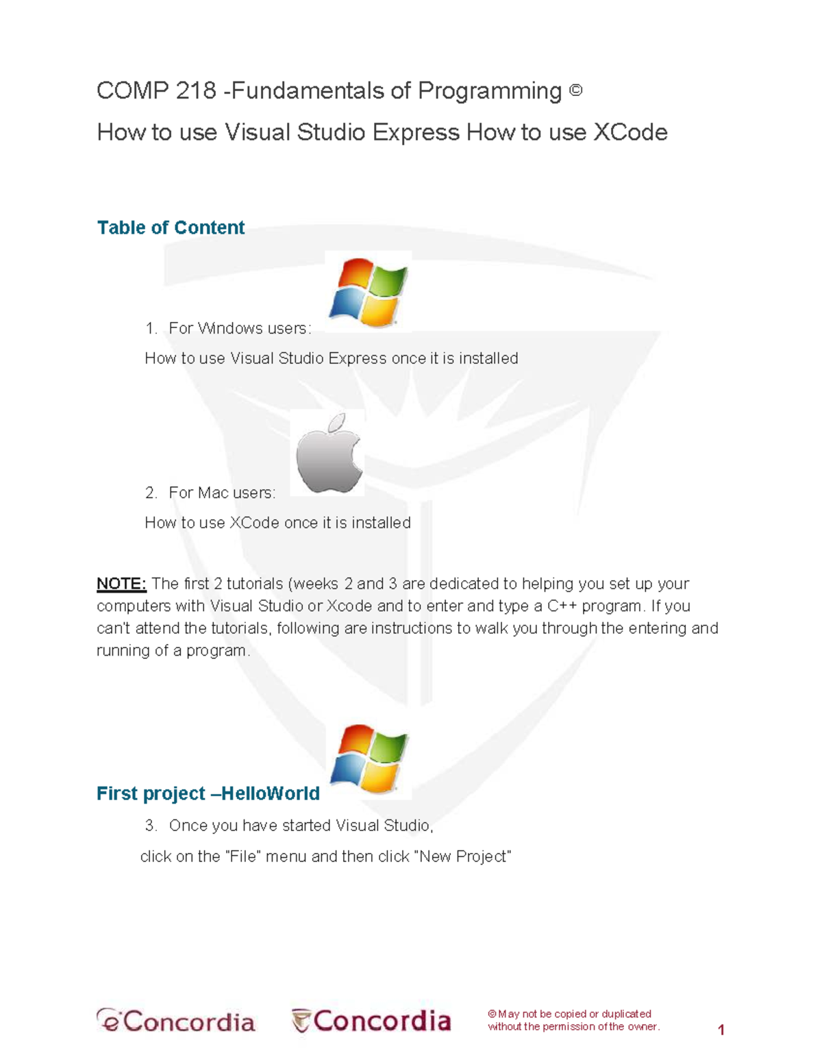 Comp 218/EC: Assignment 0 - Intro to Visual C++ IDE & Error
