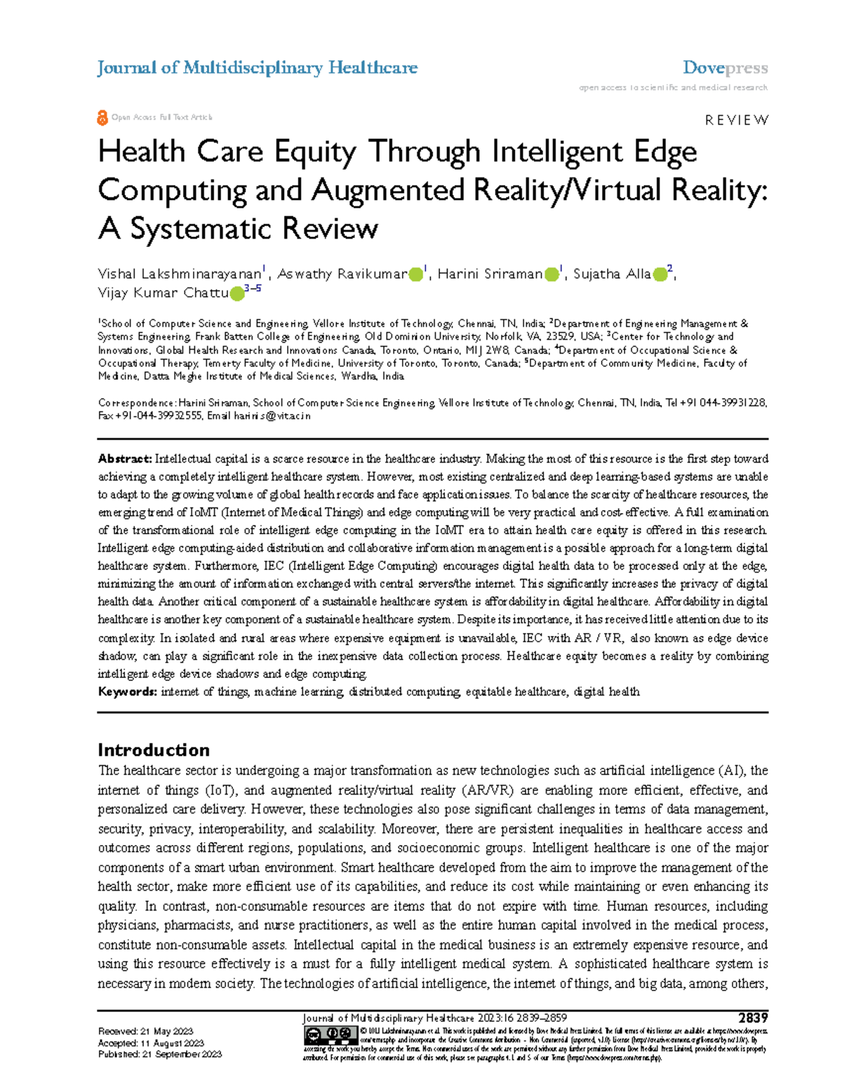 Health Care Equity via Intelligent Edge Computing: A Systematic Review ...