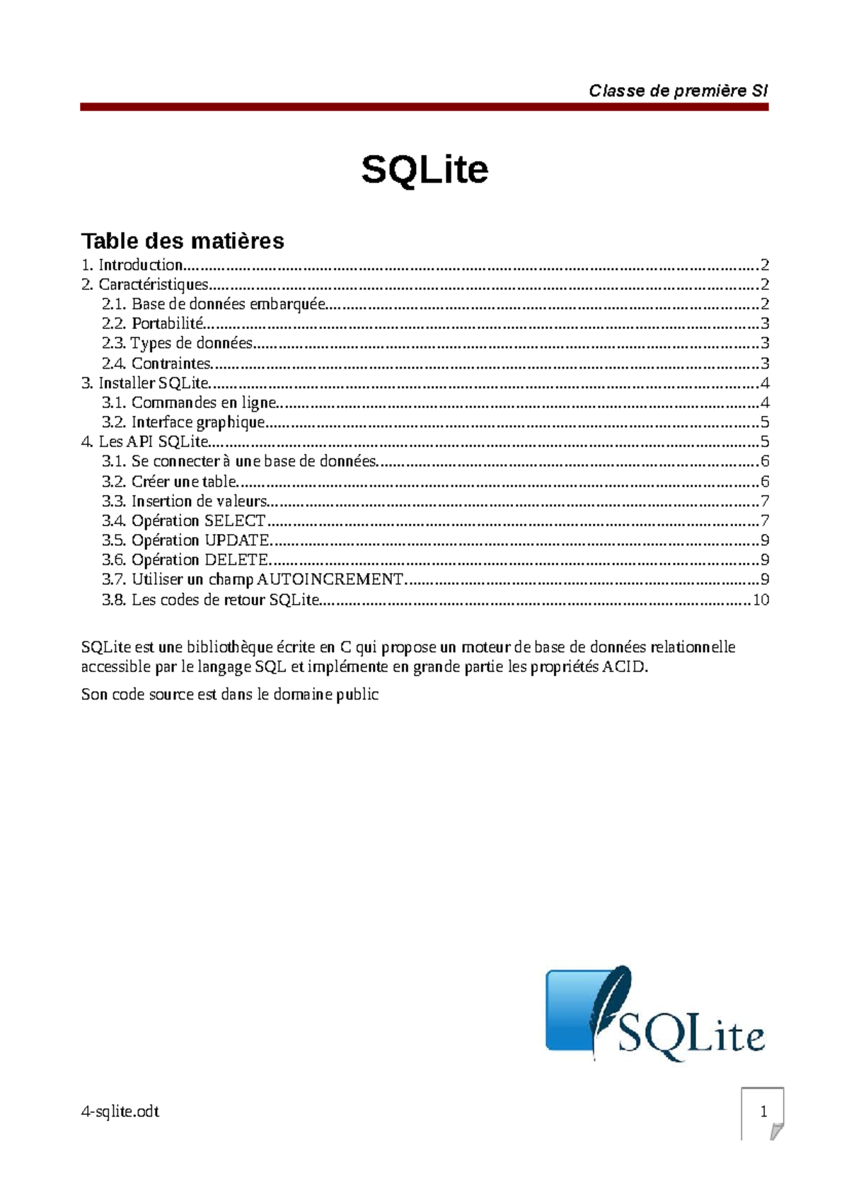 SQLite: Concepts Essentiels et Installation (Cours) - Studocu