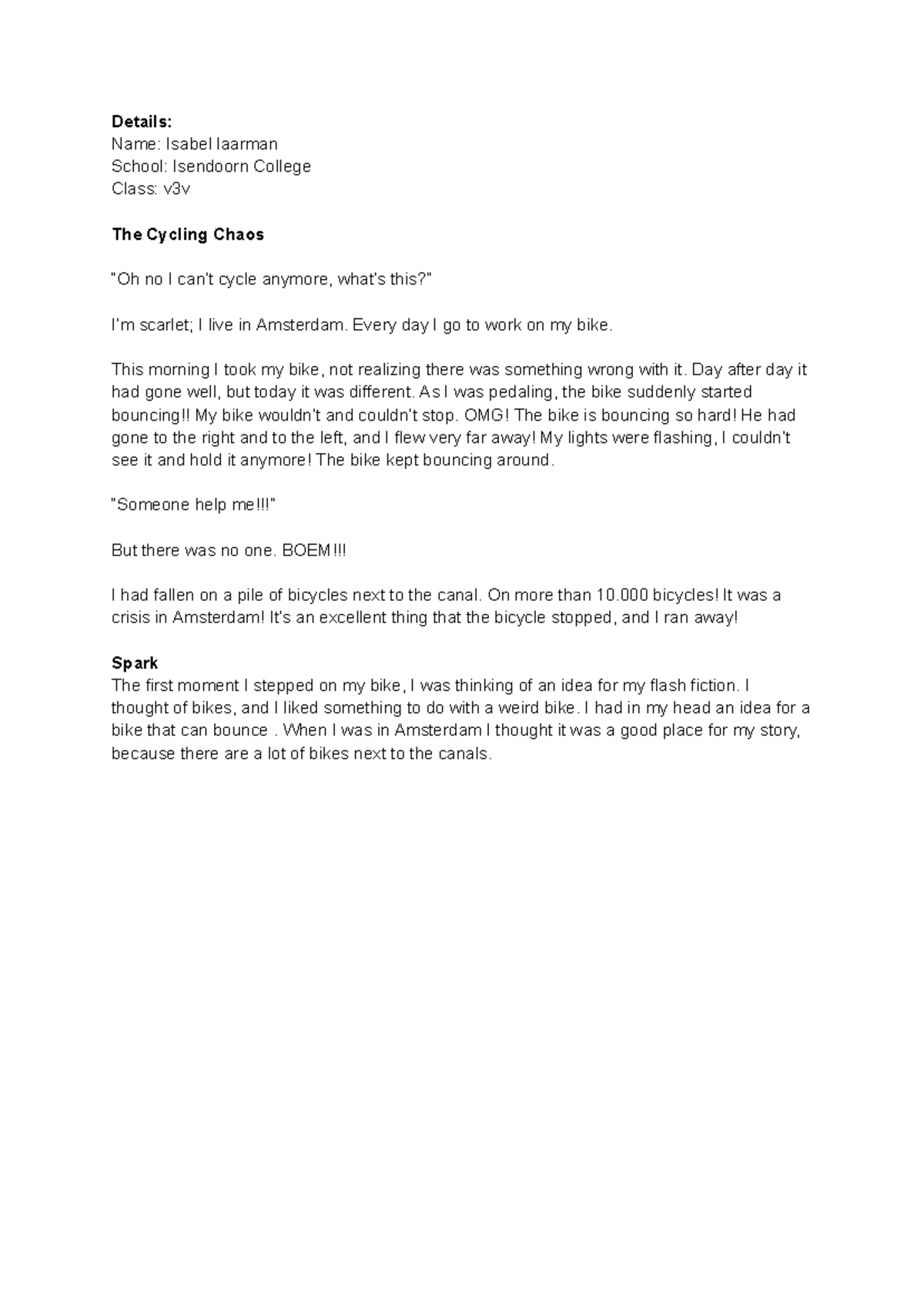 Flash Fiction: The Bouncing Bike Adventure - V3V - Studeersnel