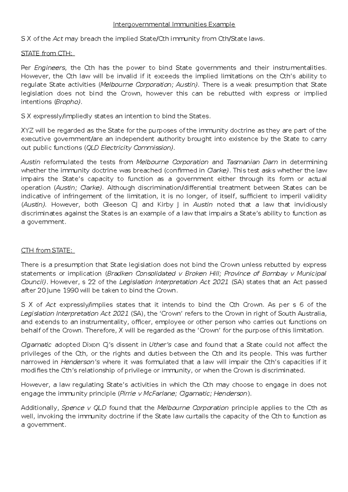 Intergovernmental Immunities: Case Examples and Legal Analysis - Studocu