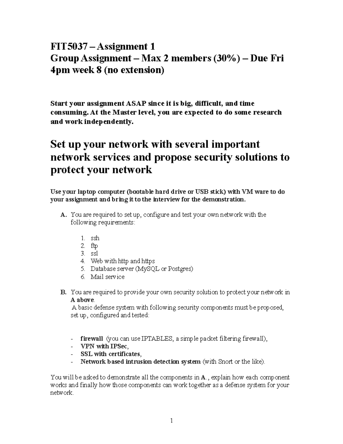 FIT5037 Assignment 1: Network Setup & Security Solutions Guide - Studocu