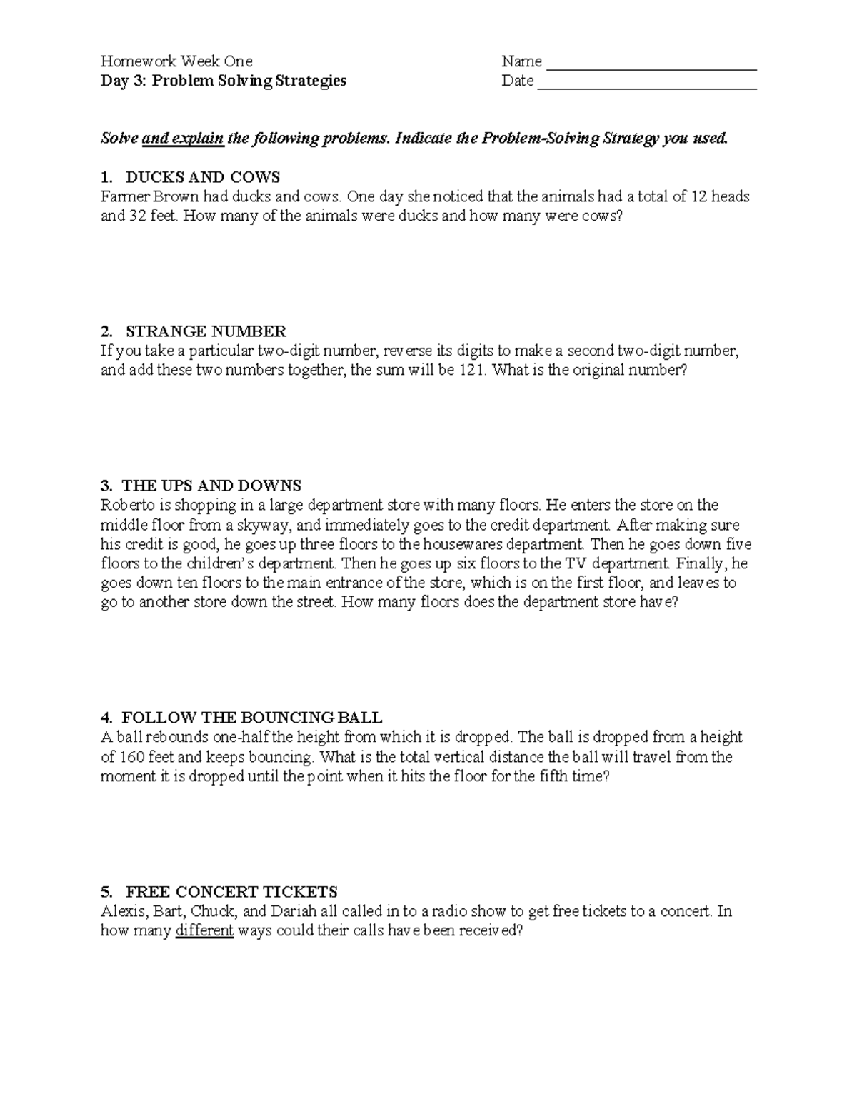 Day 3 HW Problems: Problem Solving Strategies & Solutions - Studocu