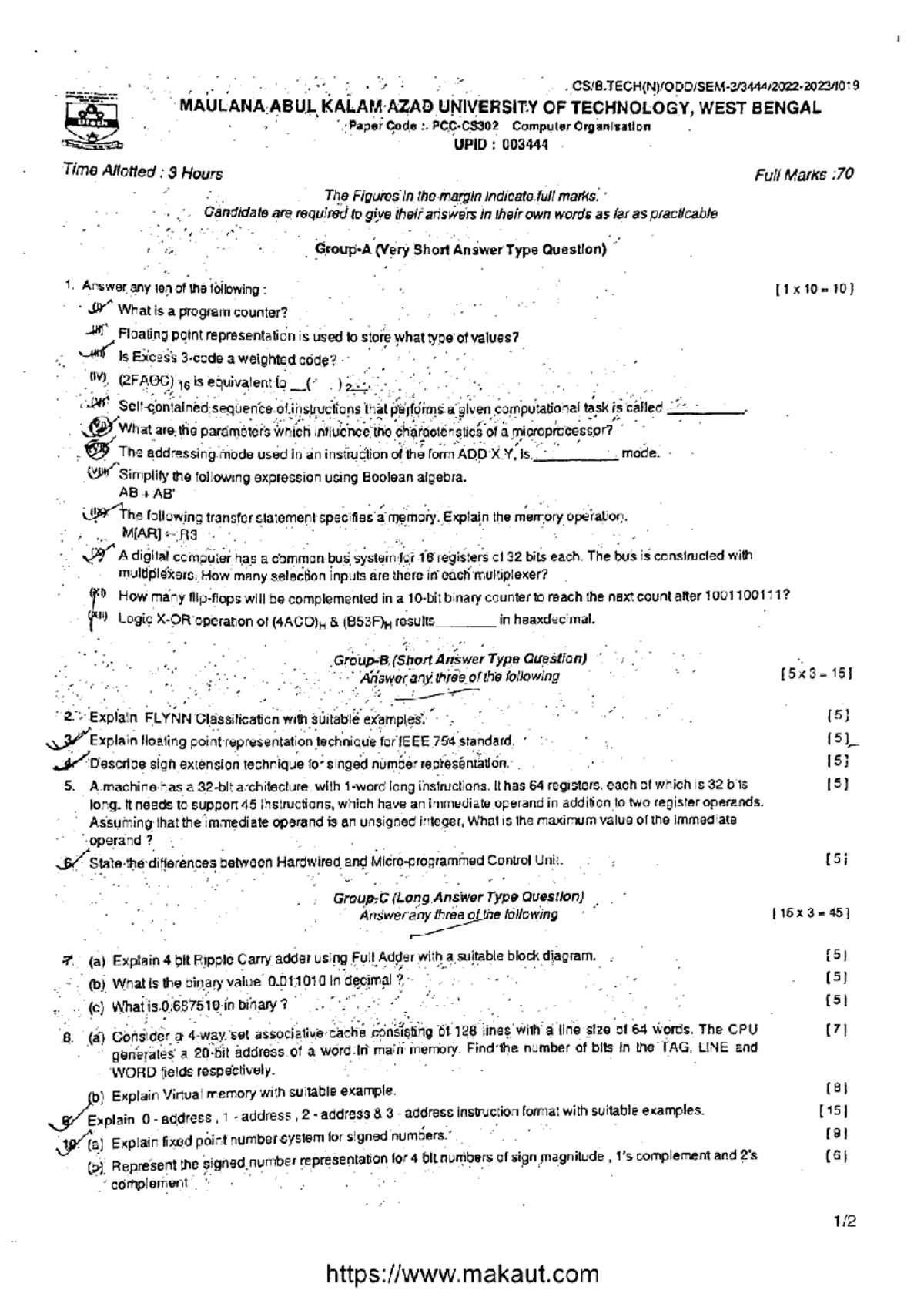BTech PCC CSE 3 Sem Computer Organisation Exam Notes PCC CS302 2023 ...
