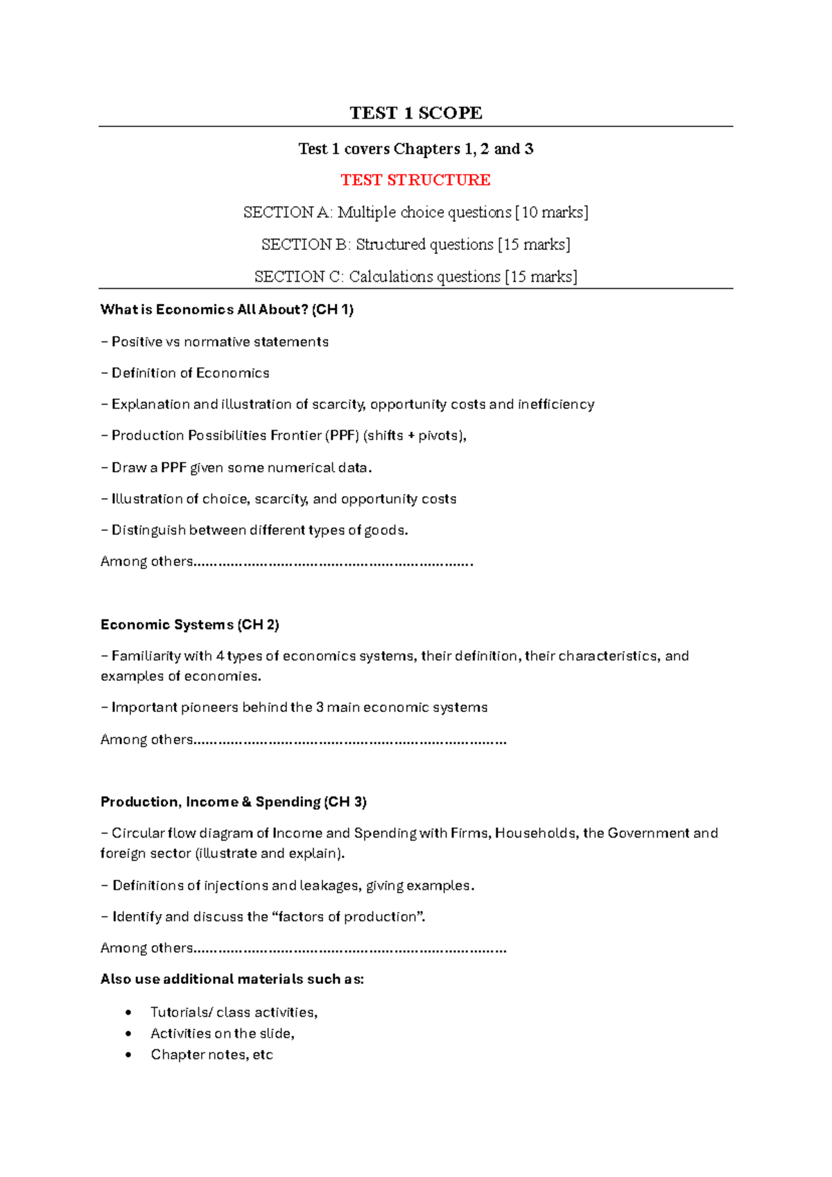 ECON 112 TEST 1 Study Notes: Chapters 1-3 Coverage Guide - Studocu