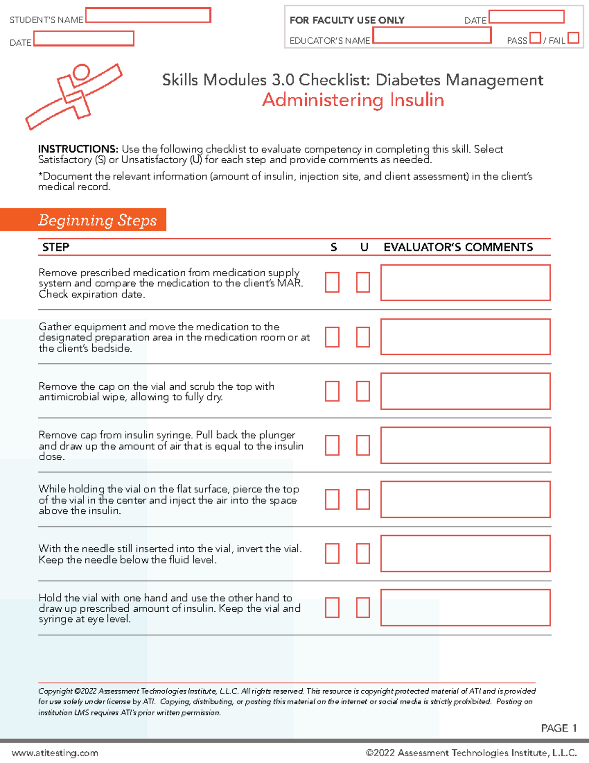Skills Module 3.0 Checklist: Administering Insulin for Diabetes ...