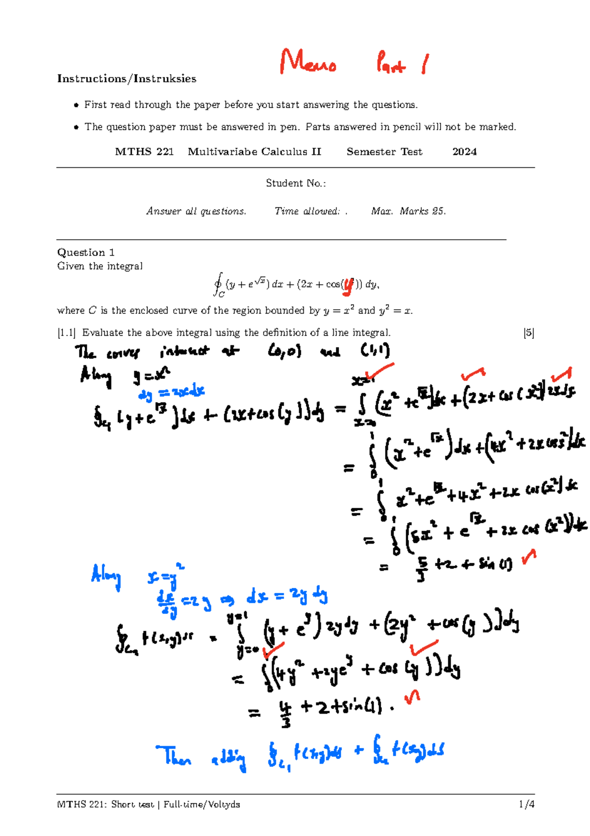 MTHS 221: Semester Test Memo and Solutions for 2024 - Studocu