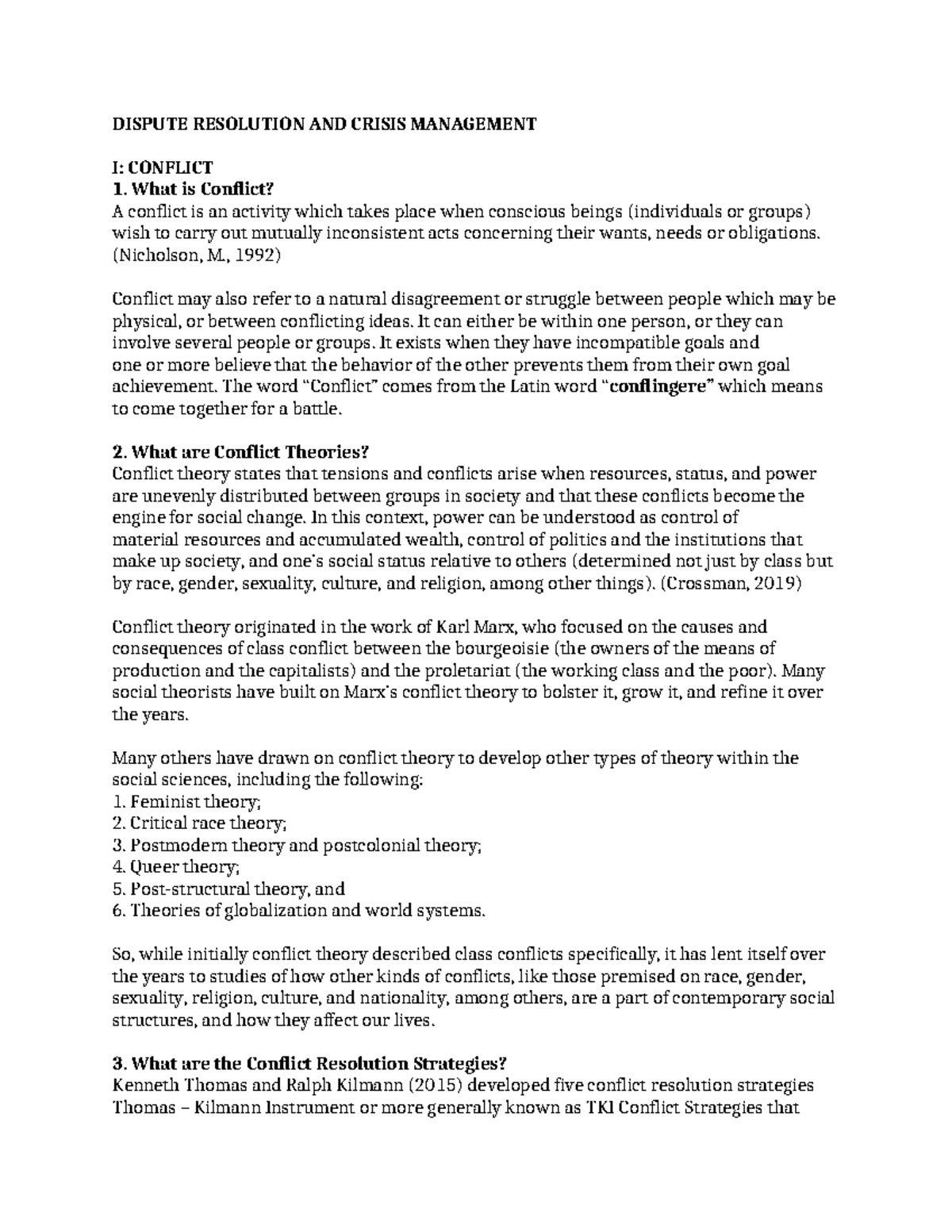 Dispute Resolution and Crisis Management I: Understanding Conflict and ...
