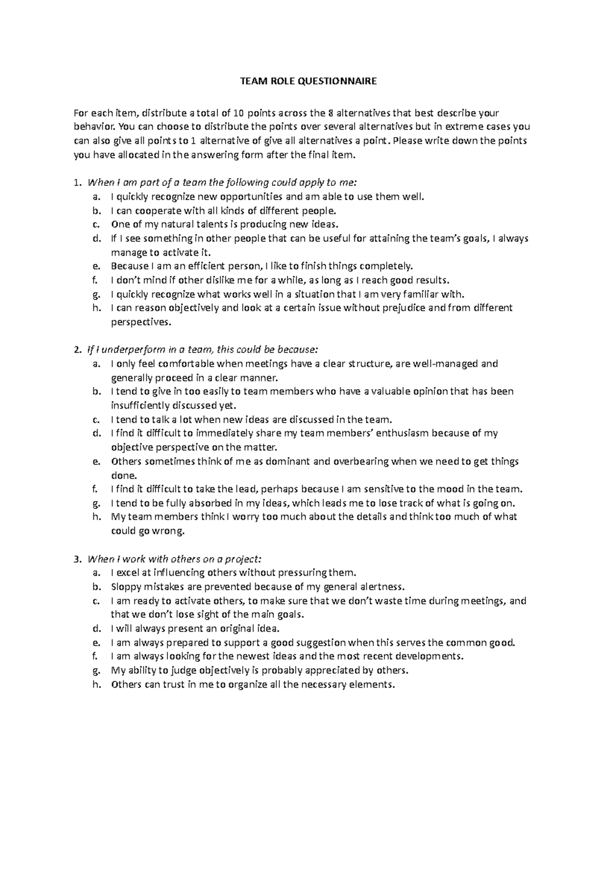 Team Role Assessment Questionnaire: Analyzing Collaboration Behaviors ...