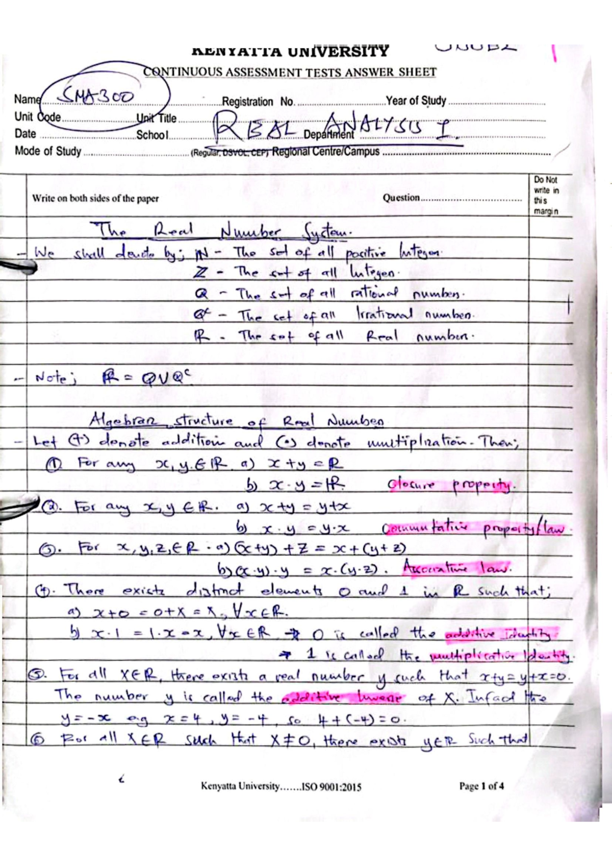 SMA300 Real Analysis I - KENYATTA UNIVERSITY UNUUA CONTINUOUS ...