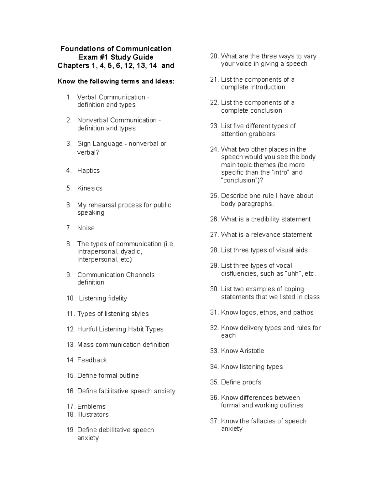 Foundations of Communication Exam #1 Study Guide - Studocu