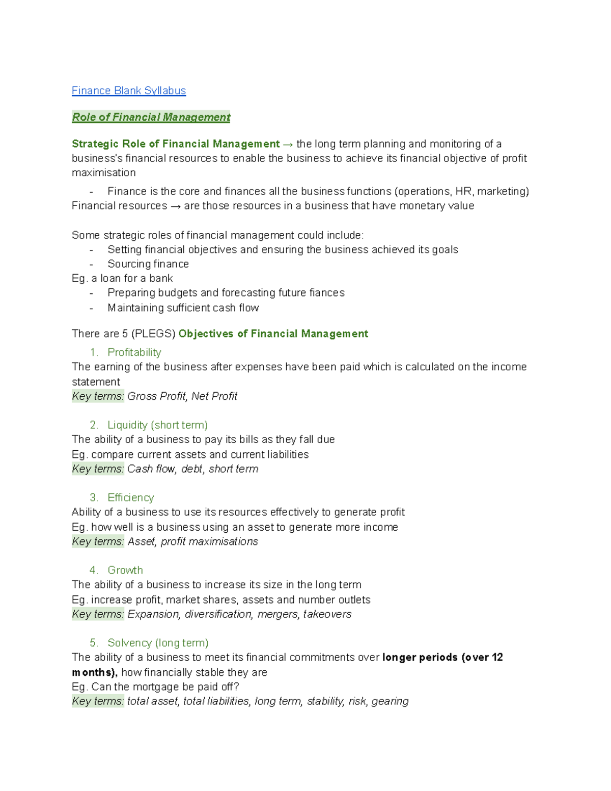 Finance Notes: Strategic Role of Financial Management (BUS101) - Studocu