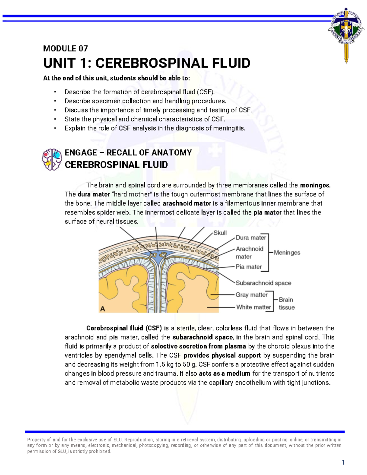 MLS 321 AUBF M7U1: Comprehensive Guide to Cerebrospinal Fluid Analysis ...