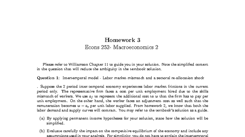 HW3(2025)-Intertemporal Model-hintq 2 - Homework 3 Econs 252 ...