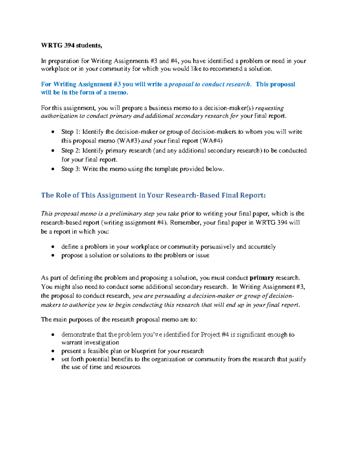 394 WA3 - WA3 - WRTG 394 students, In preparation for Writing ...