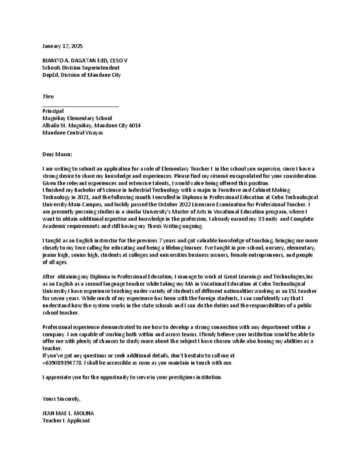 Application for Elementary Teacher I Position at Maguikay ELEM - Studocu