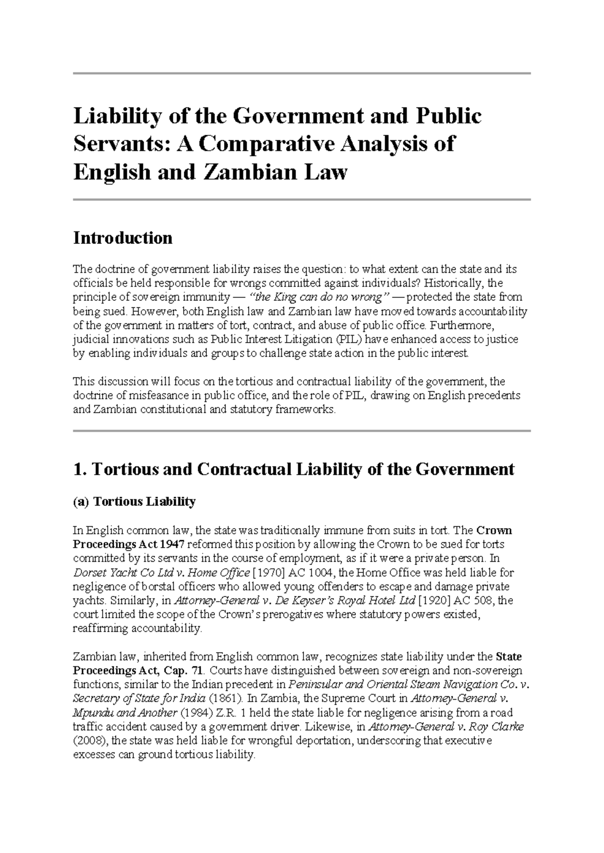 Liability of Government & Public Servants: A Comparative Study of ...