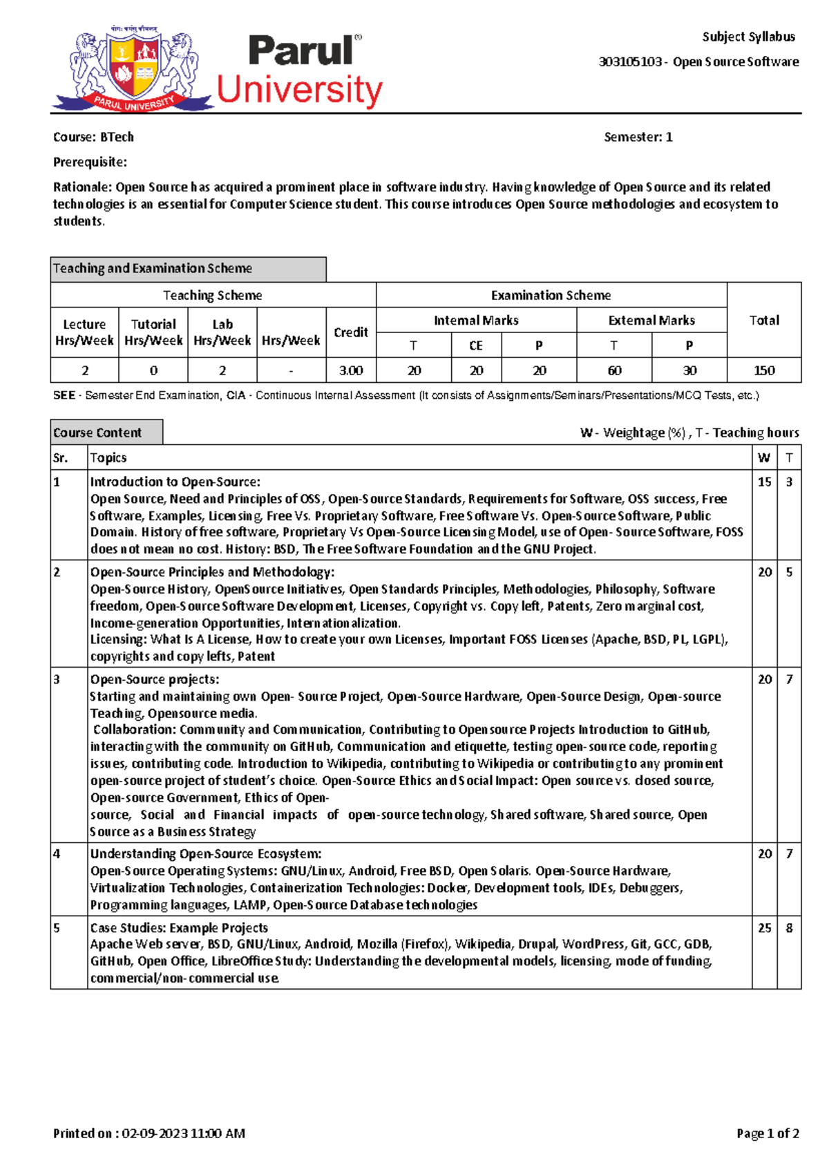 BTech 303105103 - Open Source Software Course Syllabus & Details - Studocu
