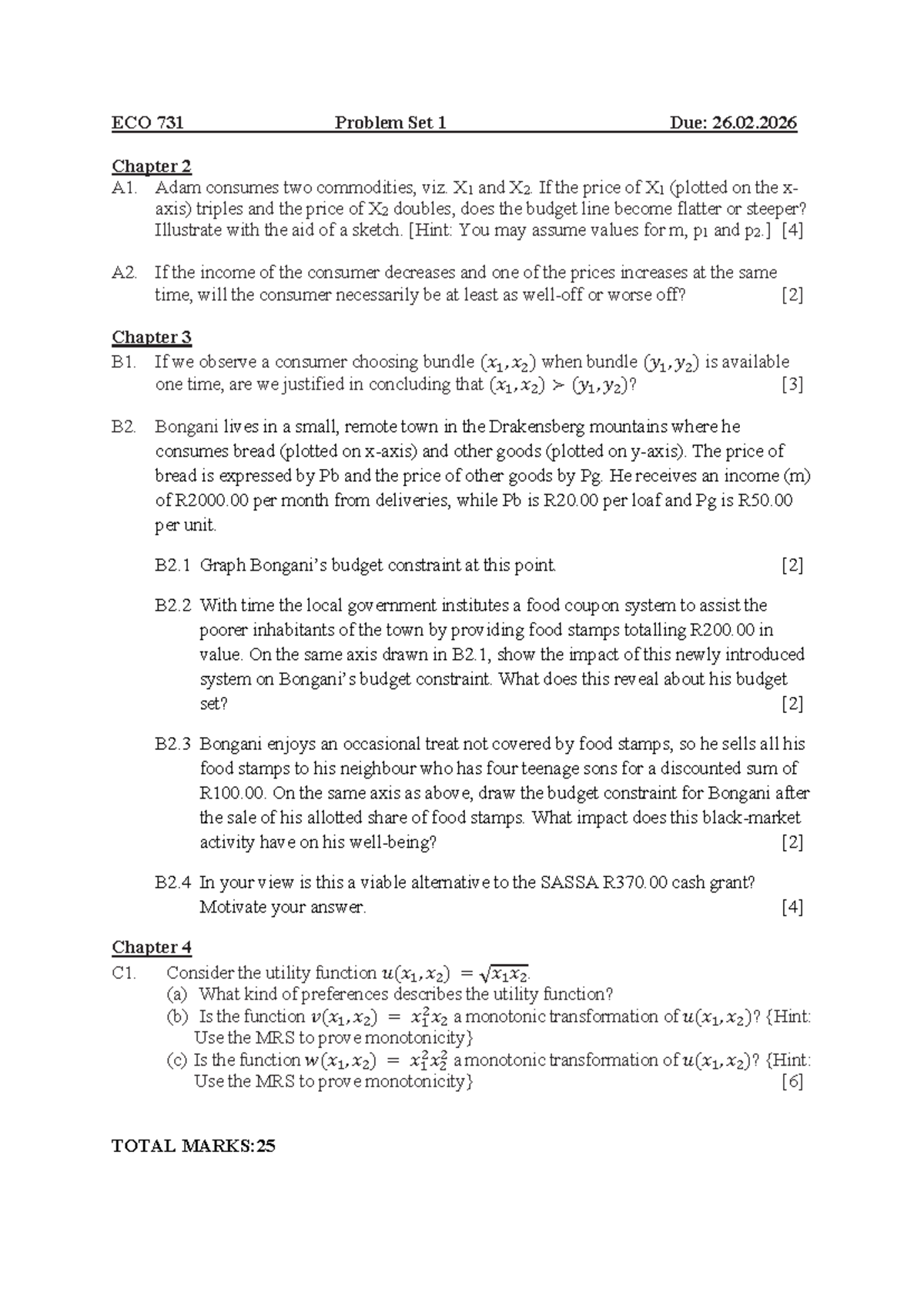 ECO 731 Problem Set 1: Budget Constraints & Utility Functions Analysis ...