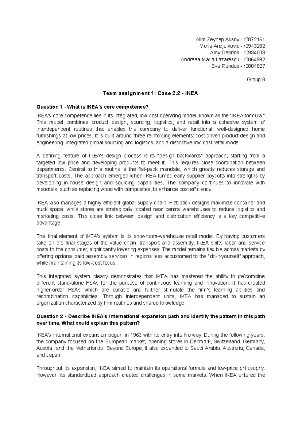 Assignment 1 - Case Study on IKEA's Core Competence and Expansion Path ...