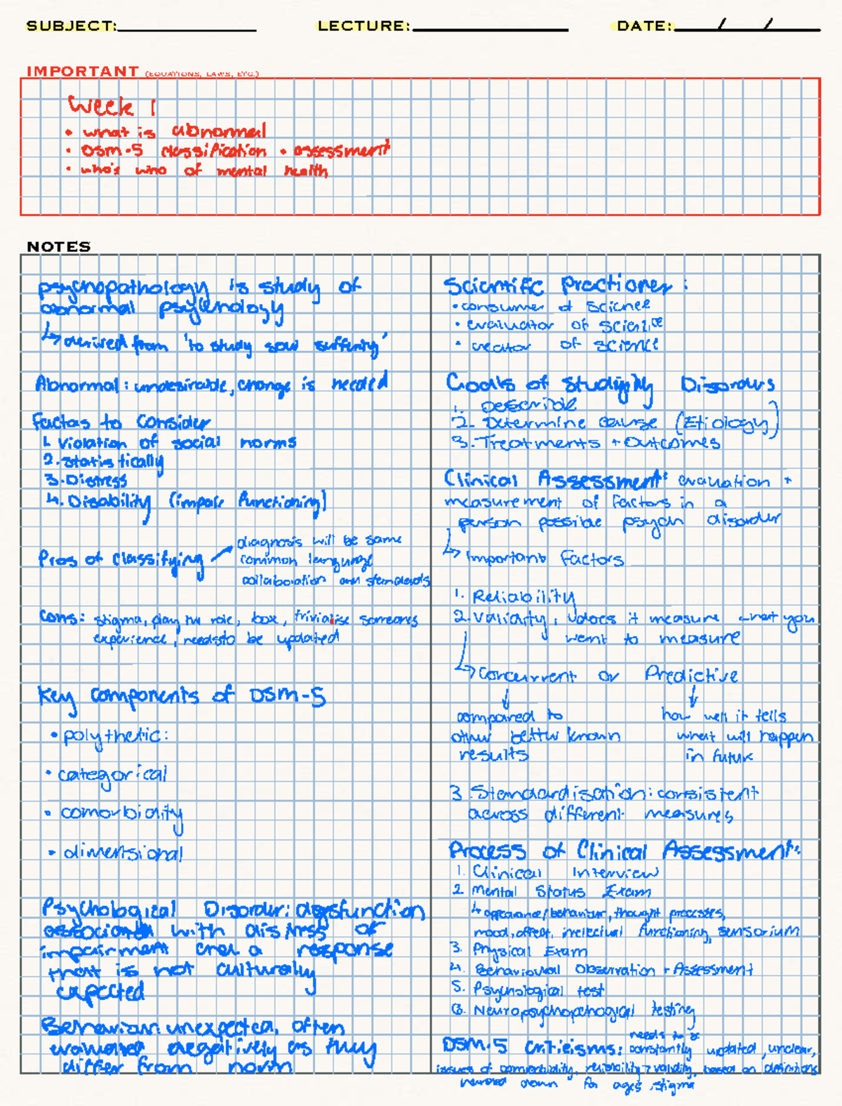 Psychopathology Lecture Notes: Week 1 Summary on Abnormal Psychology ...