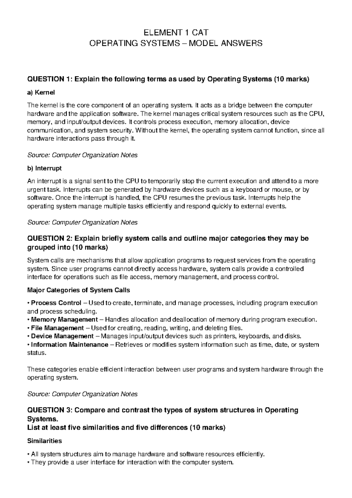 Element 1 CAT: Operating Systems Full Answers & Explanations - Studocu