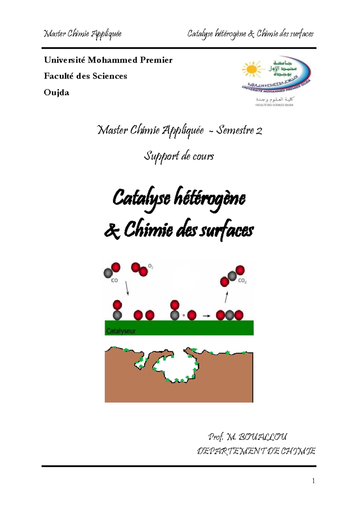 Catalyse Hétérogène et Chimie des Surfaces - Master Chimie Appliquée S2 ...