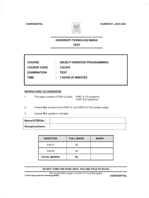 CSC435 OCT2022 TEST 1 - OOP Concepts and Java Programming Questions ...