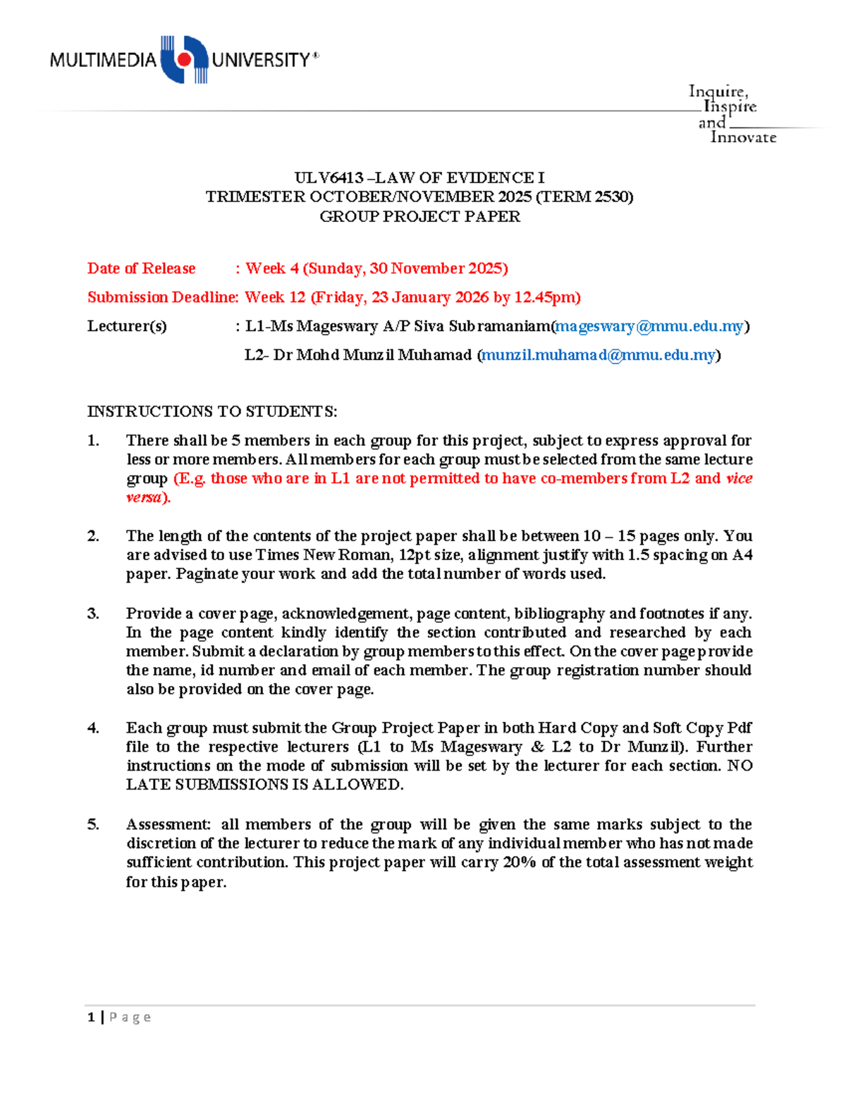 ULV6413 EVIDENCE I GROUP PROJECT PAPER - TERM 2530 - Studocu