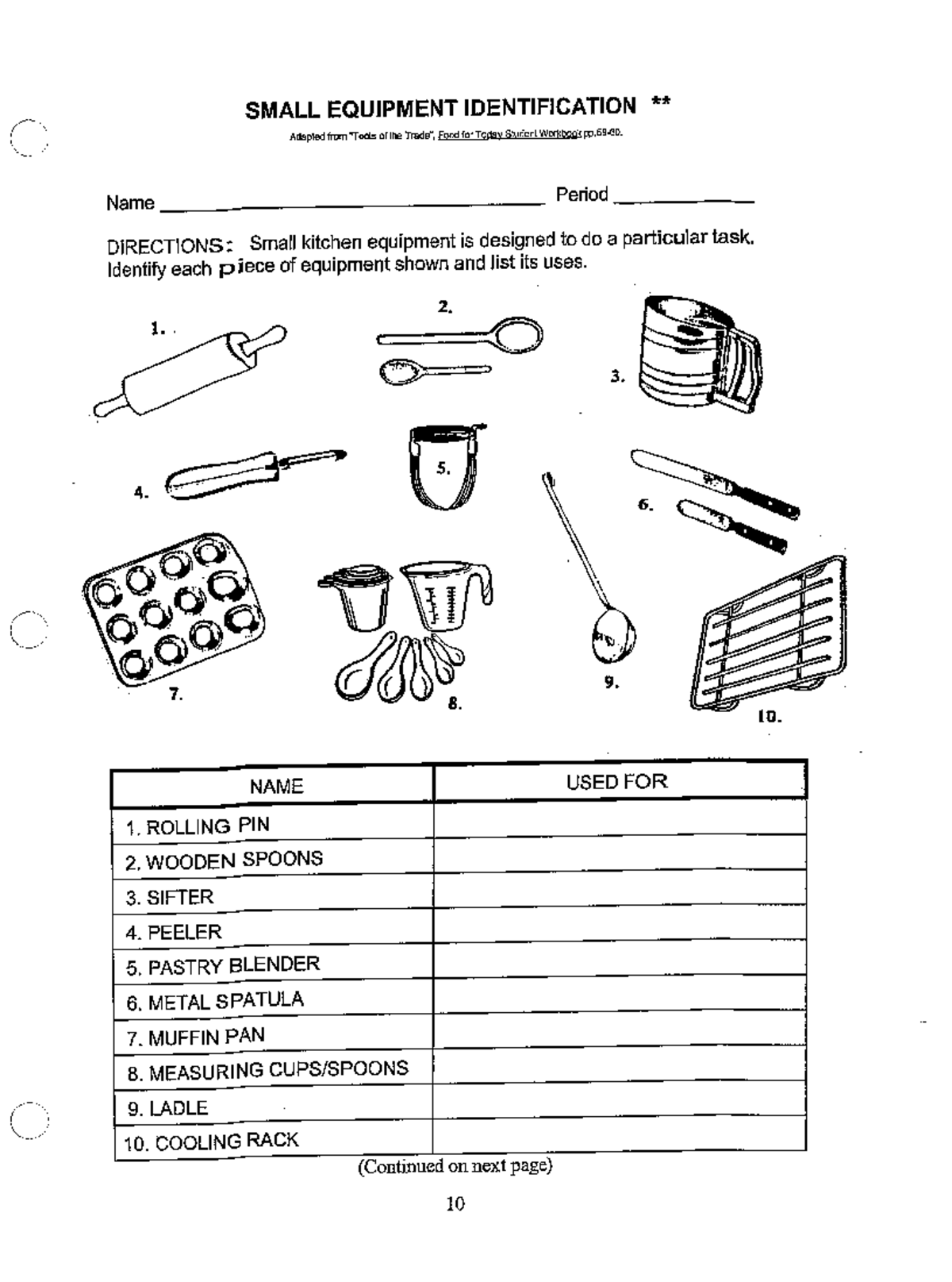 Equipment identification key - SMALL EQUIPMENT IDENTIFICATION Adapted ...