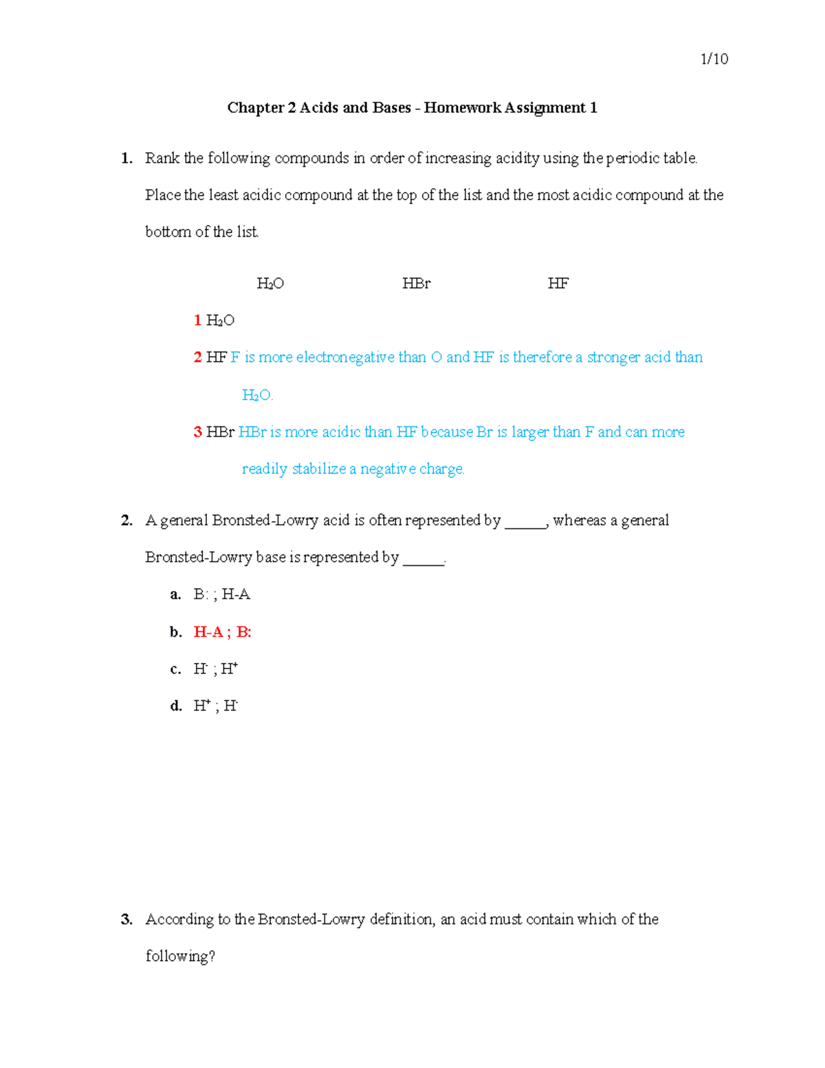 Chapter 2 Acids and Bases - Quiz 1 Study Guide and Answers - Studocu