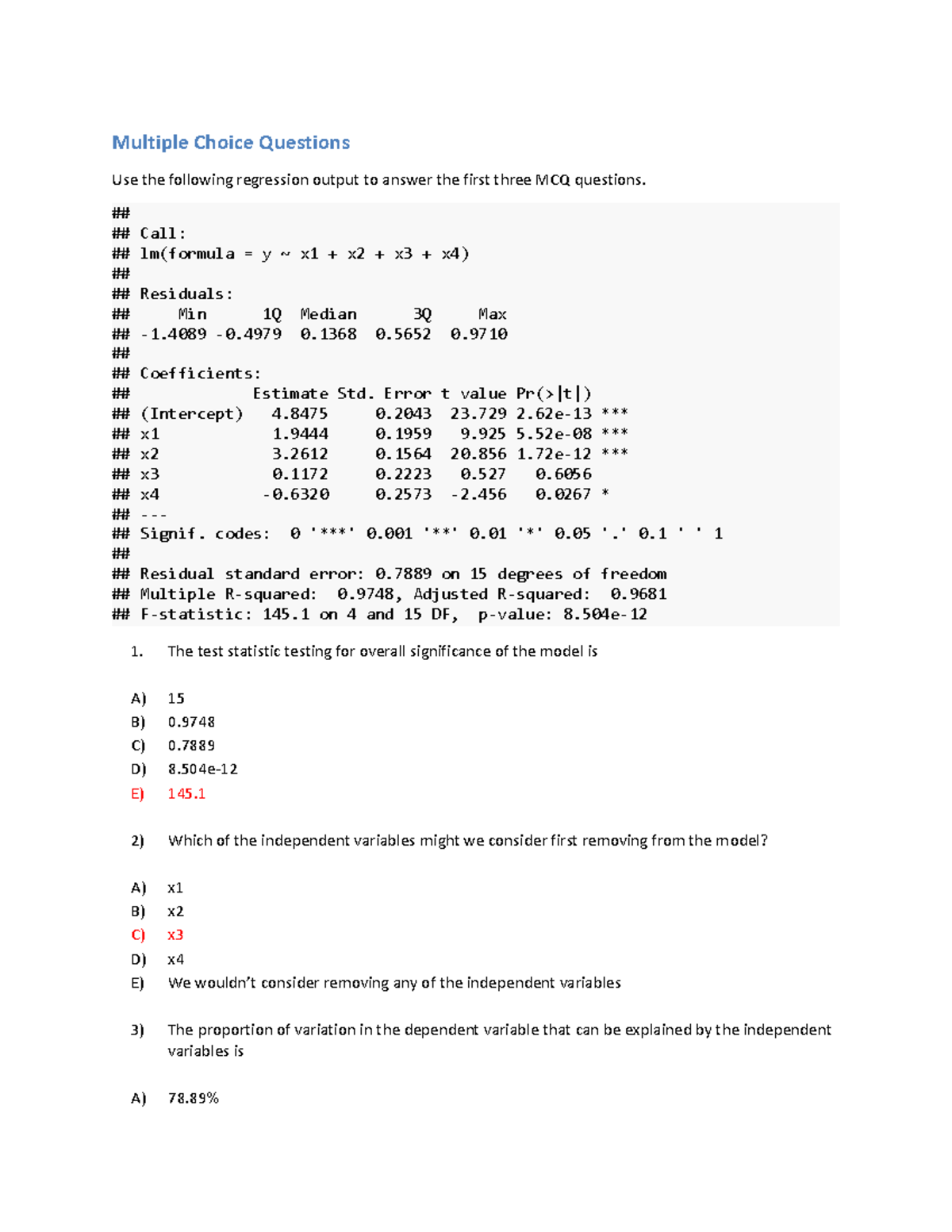 STA2020 regression practice questions with memo - Multiple Choice ...