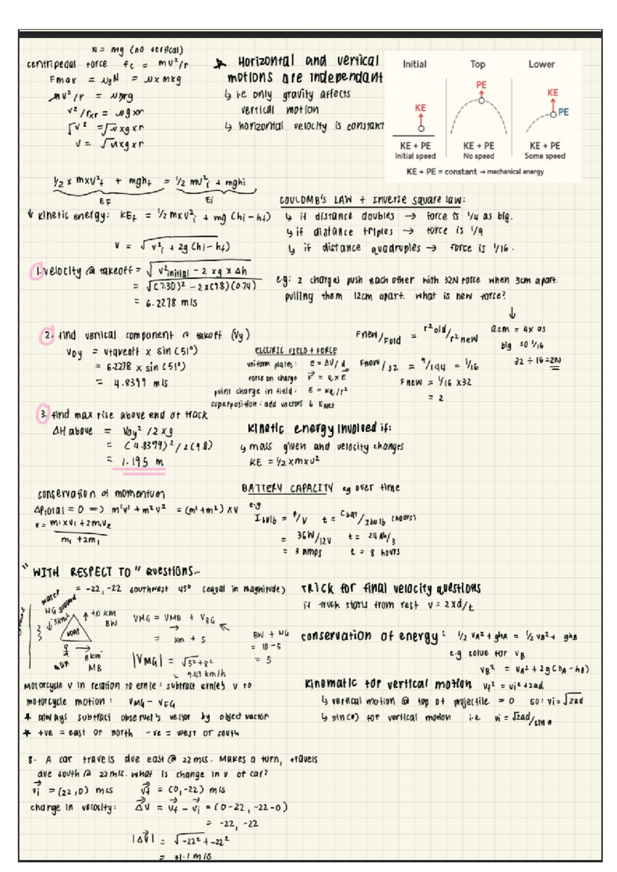Physics Test 1 Cheat Sheet Key Concepts Formulas Studocu