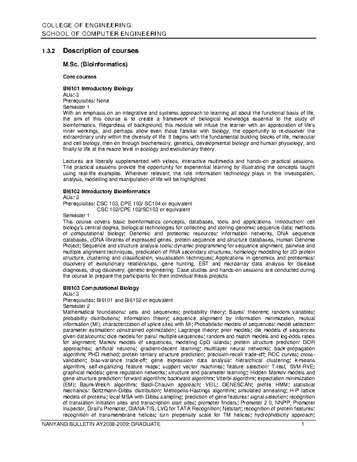 SCE Do C - Curriculum - SCHOOL OF COMPUTER ENGINEERING 1.3 Description ...