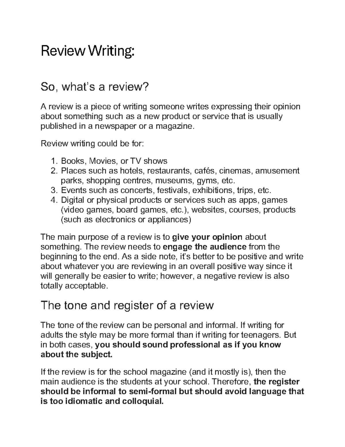 Review Writing: A Guide to Crafting Engaging Reviews - Studocu