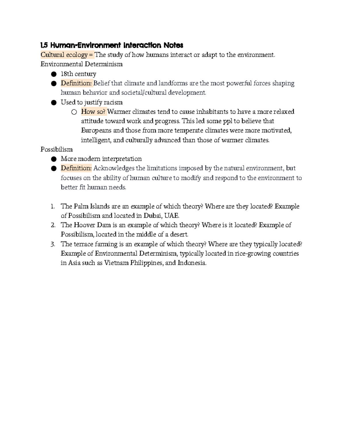 1.5 Human-Environment Interaction Notes: Cultural Ecology & Theories ...