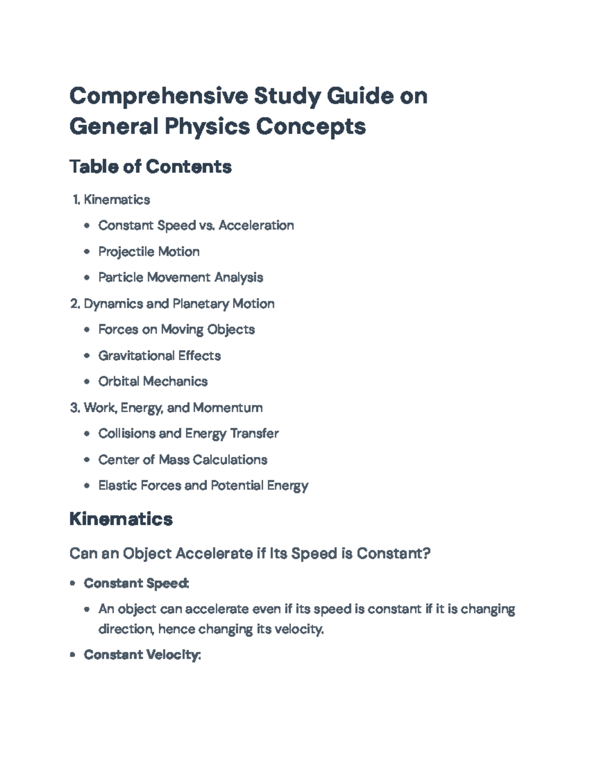 Comprehensive Study Guide on General Physics Concepts (PHY101 ...