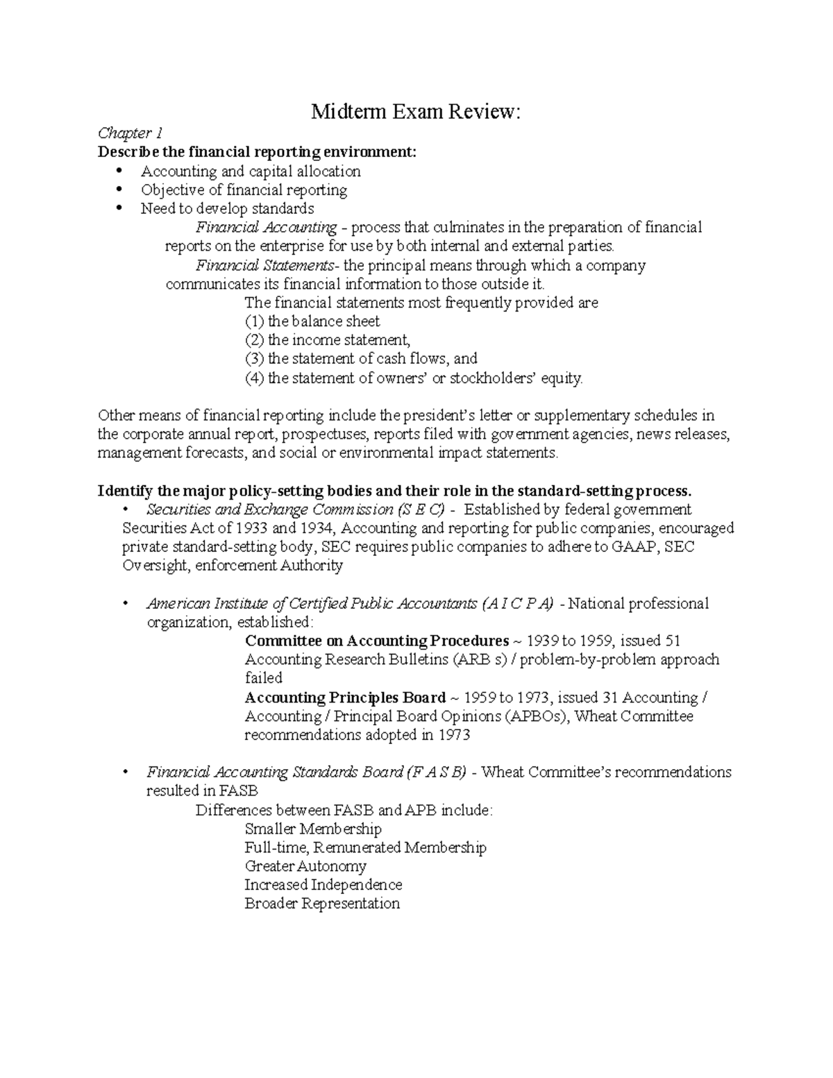 ACCT 101: Midterm Exam Study Guide on Financial Reporting Principles ...