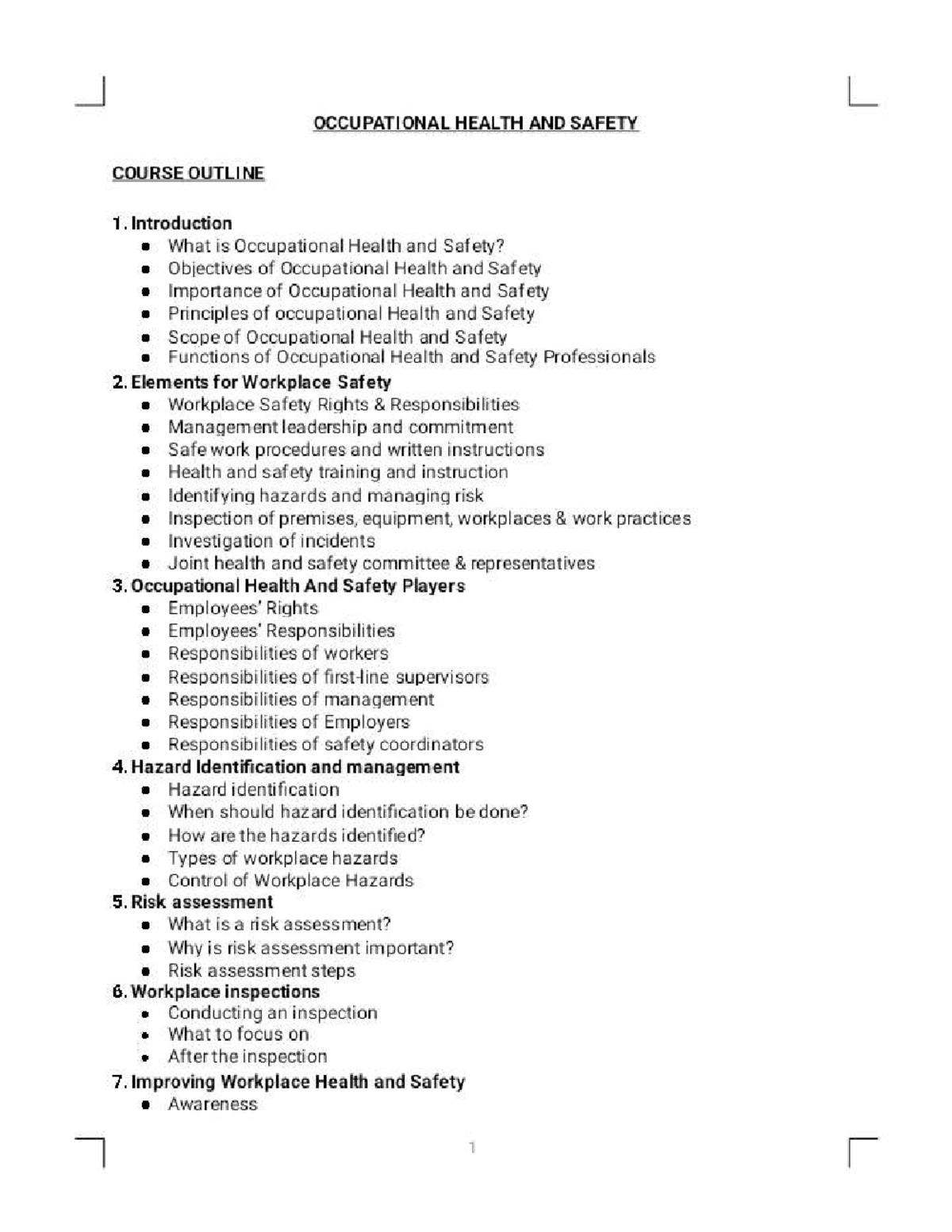 OHS 101: Comprehensive Course Outline on Occupational Health and Safety ...