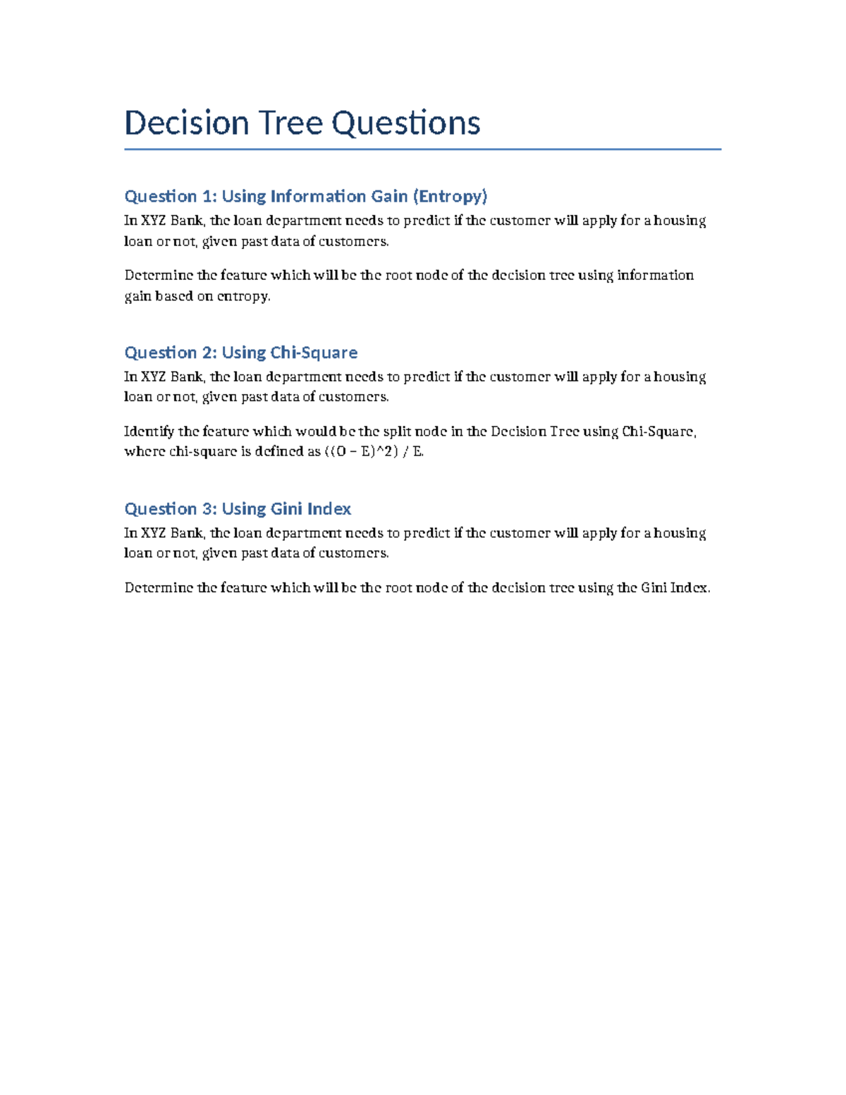 Decision Tree Analysis Questions for Data Science Course (DSC101) - Studocu