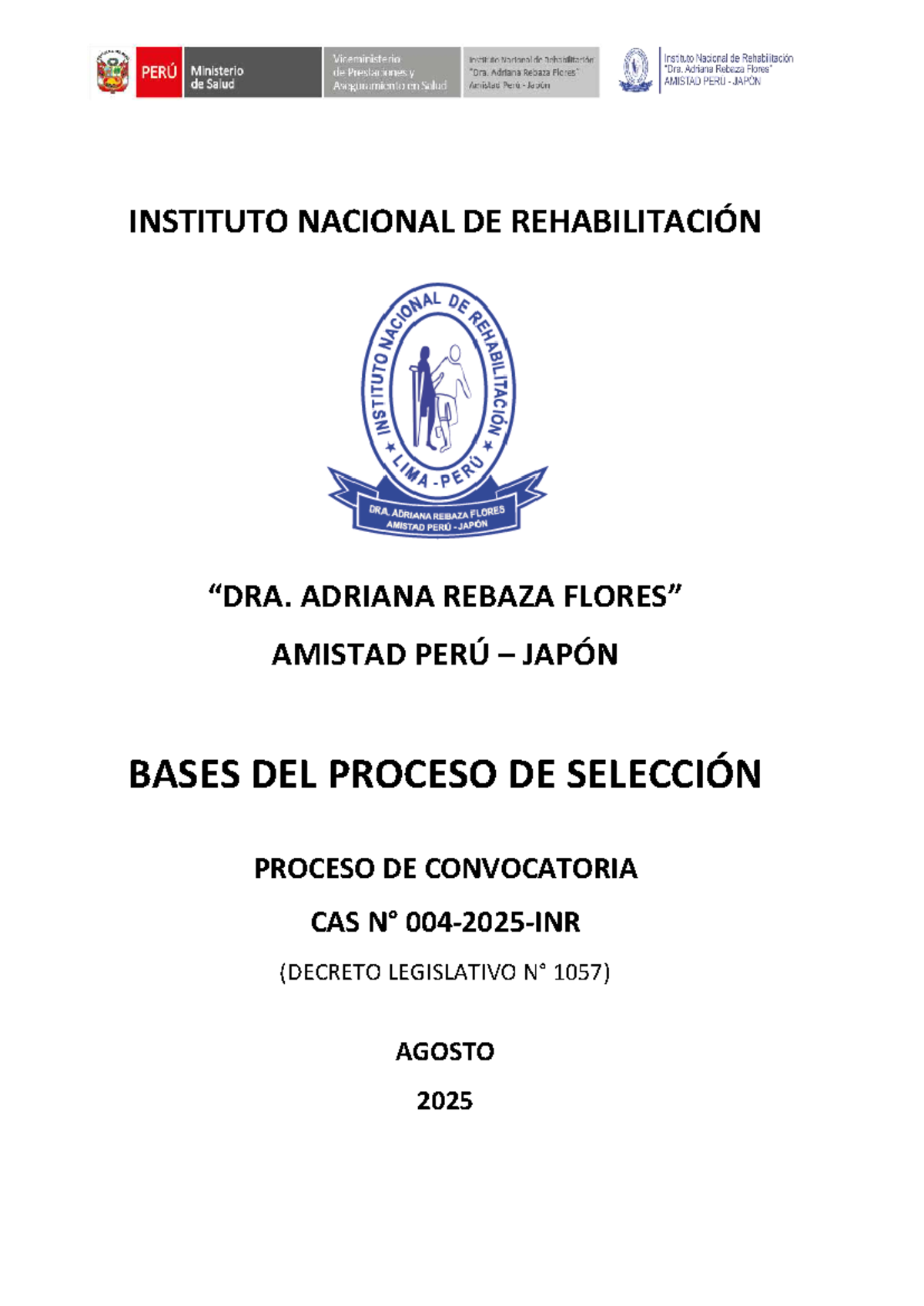 Bases del Proceso de Selección CAS 004-2025-INR para Profesionales de ...