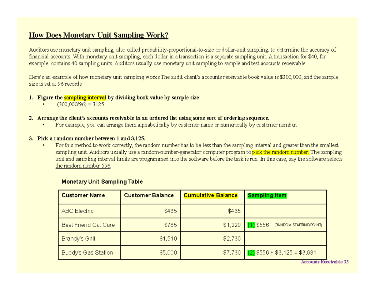 Monetary Unit Sampling in Accounts Receivable Audits: A Guide - Studocu