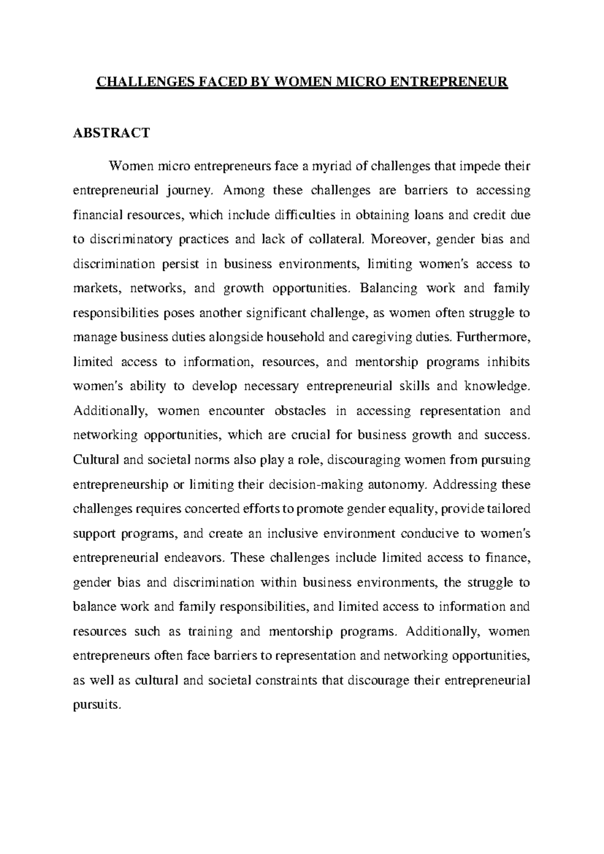 Challenges faced by women micro entrepreneurs 1 - CHALLENGES FACED BY ...