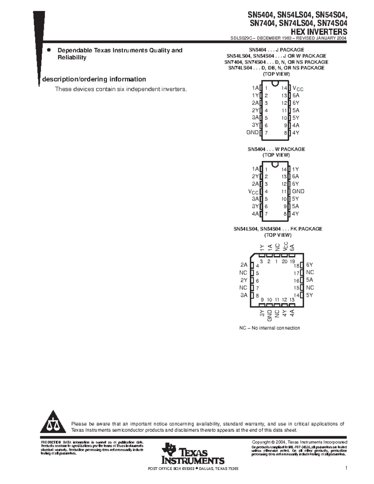 Onsemi-SN74LS04N-datasheet - SDLS029C − - Studocu
