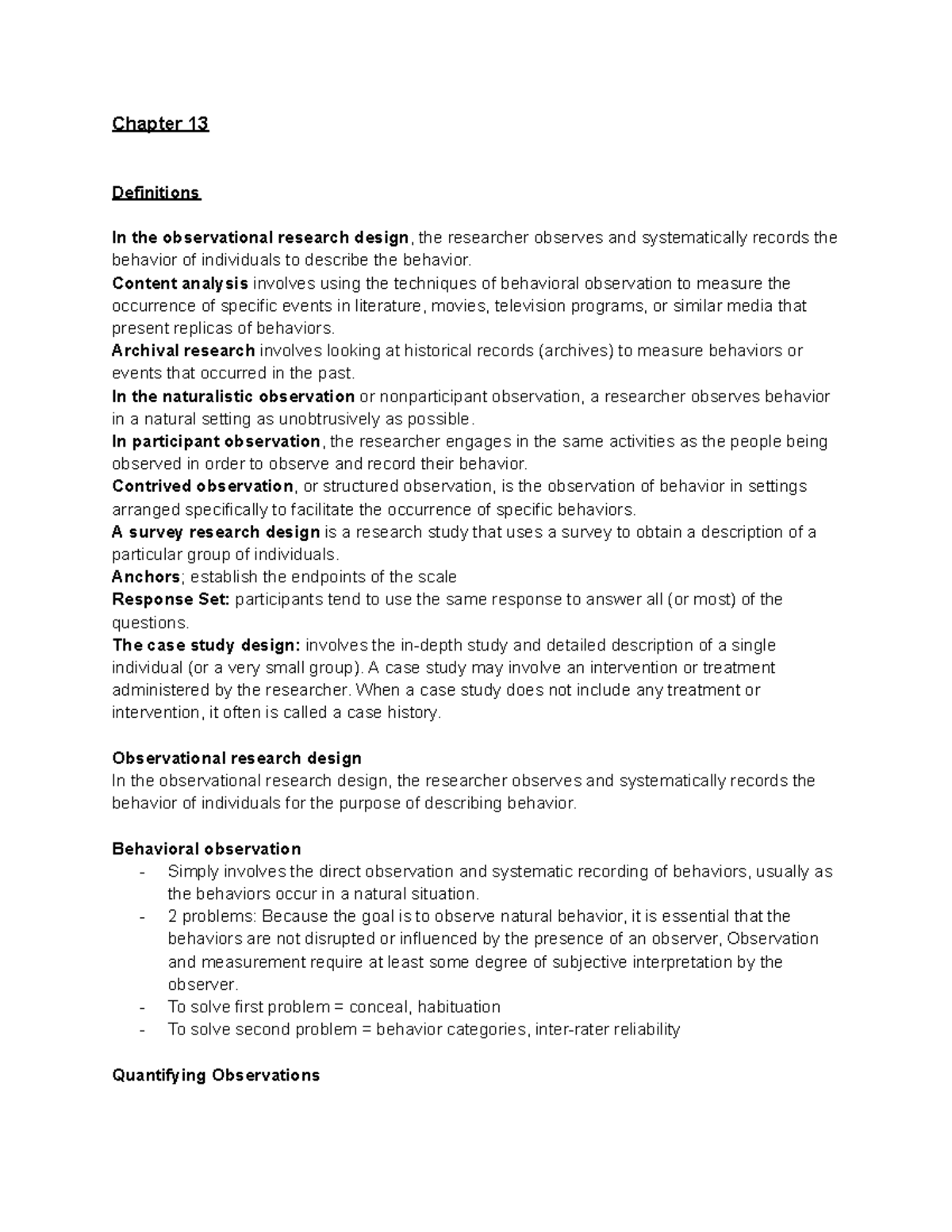 Psyc310 Chapter 13 - Observational Research and Survey Methods Notes ...