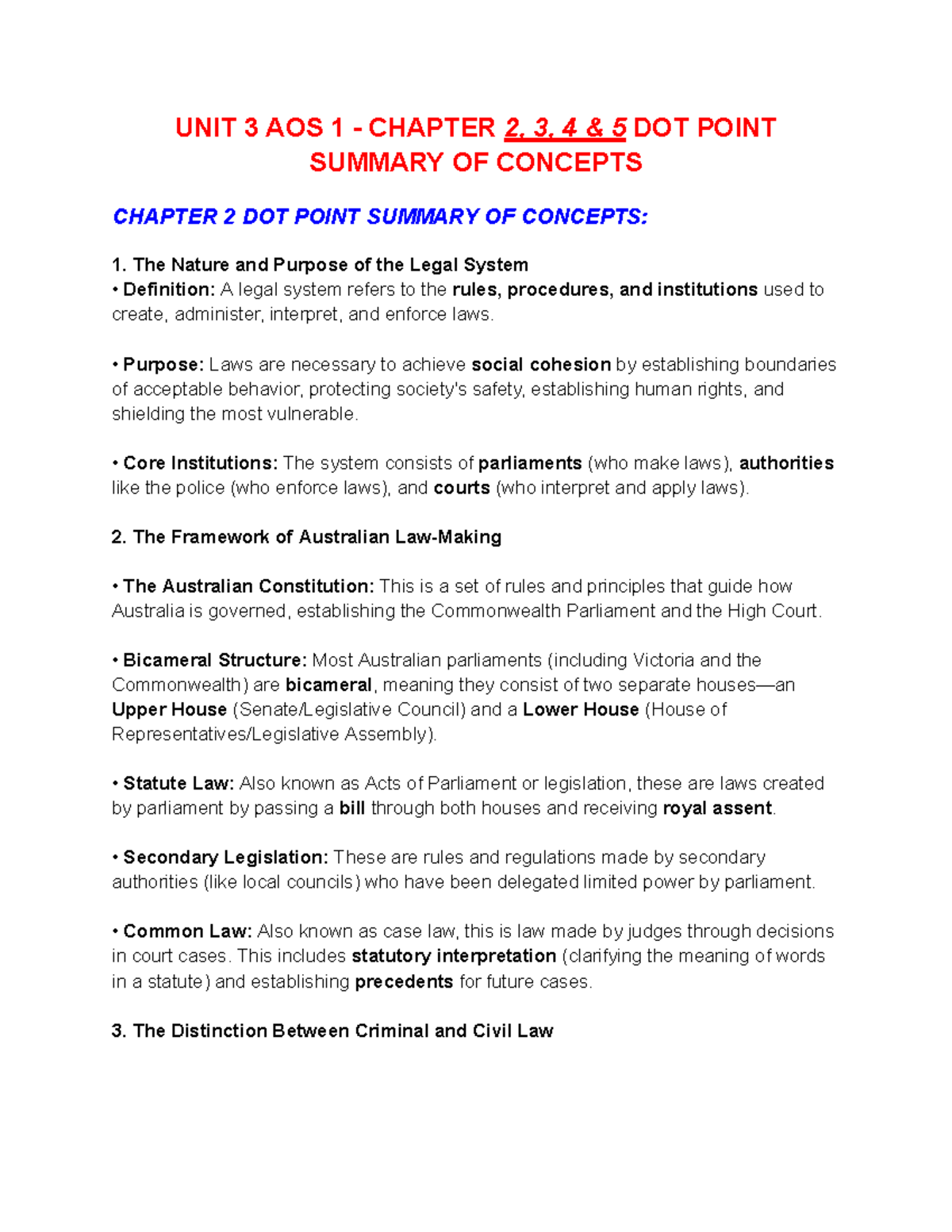 Legal Studies - UNIT 3 AOS 1 - Chapter 2-5 Concepts Summary - Studocu